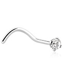 Nosovky a krúžky do nosa, Zahnutá nosovka (chirurgická oceľ, strieborná, lesklý povrch) s Kryštálový kameň, Chirurgická oceľ 316L