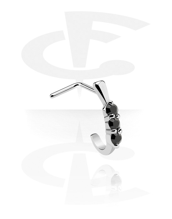 Näspiercingar, L-shaped nose stud (surgical steel, silver, shiny finish) med kristallstenar, Kirurgiskt stål 316L