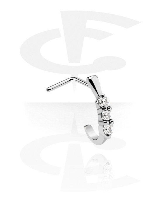 Nose Jewelry & Septums, L-shaped nose stud (surgical steel, silver, shiny finish) with crystal stones, Surgical Steel 316L