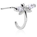 Nose Jewellery & Septums, L-shaped nose stud (surgical steel, silver, shiny finish) with crystal stones, Surgical Steel 316L