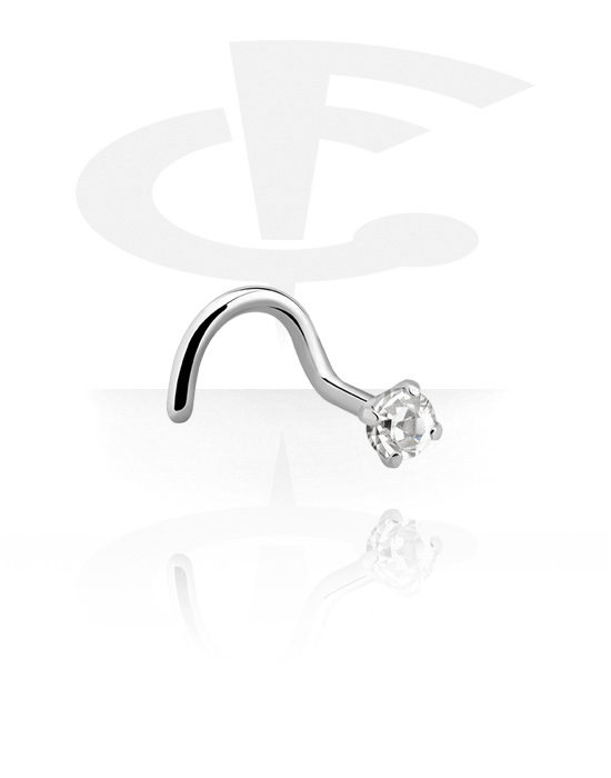 Nosovky a kroužky do nosu, Zahnutá nosovka (chirurgická ocel, stříbrná, lesklý povrch) s krystalovým kamínkem