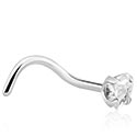 Nose Jewellery & Septums, Curved nose stud (surgical steel, silver, shiny finish) with crystal stone, Surgical Steel 316L