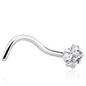 Nose Jewellery & Septums, Curved nose stud (surgical steel, silver, shiny finish) with crystal stone, Surgical Steel 316L