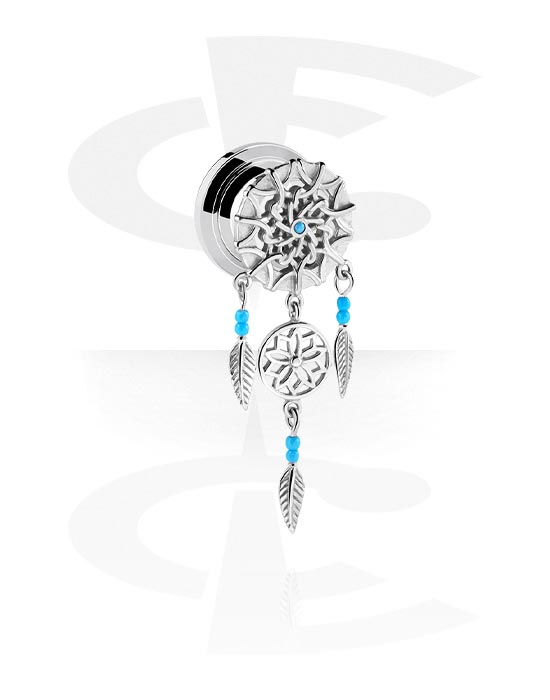 Tunnels & Plugs, Screw-on tunnel (surgical steel, silver, shiny finish) with dreamcatcher design, Surgical Steel 316L