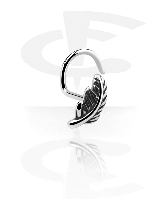 Nose Jewellery & Septums, Curved nose stud (surgical steel, silver, shiny finish) with feather attachment, Surgical Steel 316L
