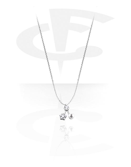 Náhrdelníky, Módny náhrdelník s Krištáľová hviezda a príveskom s imitáciou perly, Pokovaná mosadz