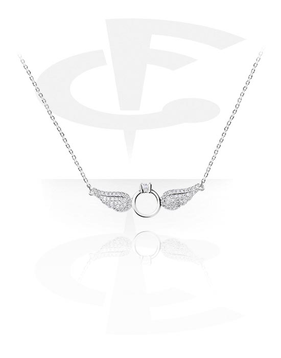 Náhrdelníky, Módny náhrdelník s motív krídlo a kryštálové kamene, Pokovaná mosadz
