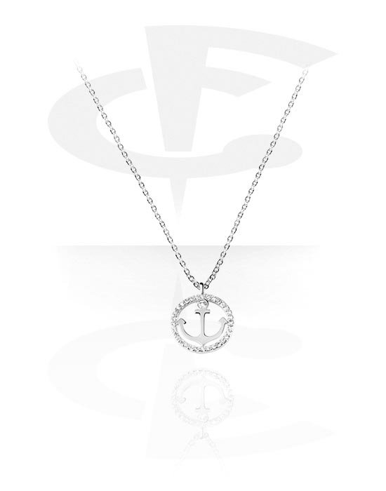 Náhrdelníky, Módní náhrdelník s designem kotva a krystalovými kamínky, Pokovená mosaz
