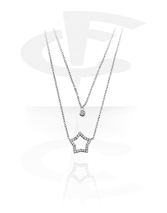 Necklaces, 2-Layered-Necklace with Crystal Star, Surgical Steel 316L