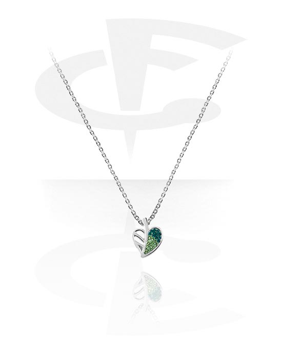 Halsband, Modehalsband med heart charm och crystal stone in various colours, Kirurgiskt stål 316L