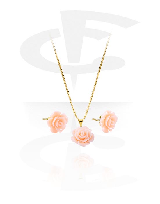 Necklaces, Necklace and Earrings set with rose design, Gold Plated Surgical Steel 316L