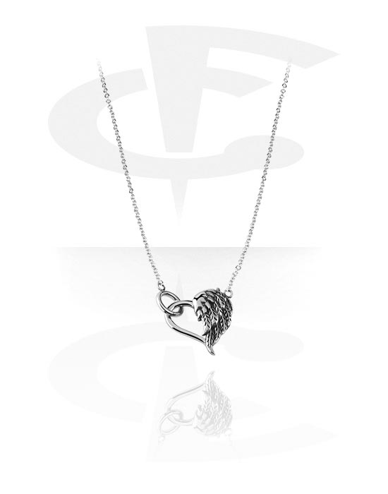 Náhrdelníky, Módní náhrdelník s srdcem a designem pírko, Chirurgická ocel 316L