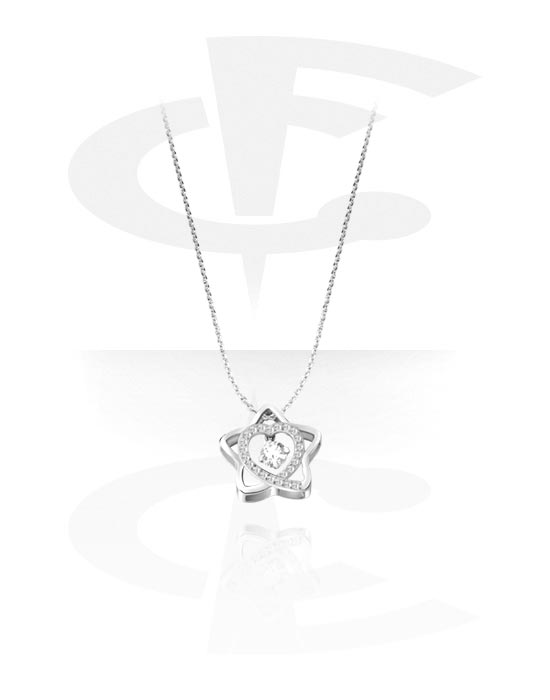 Náhrdelníky, Módny náhrdelník s Krištáľové srdce a Motív hviezda, Chirurgická oceľ 316L