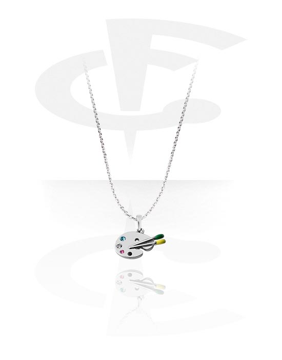 Necklaces, Fashion Necklace with Painting palette pendant and crystal stone in various colors, Surgical Steel 316L