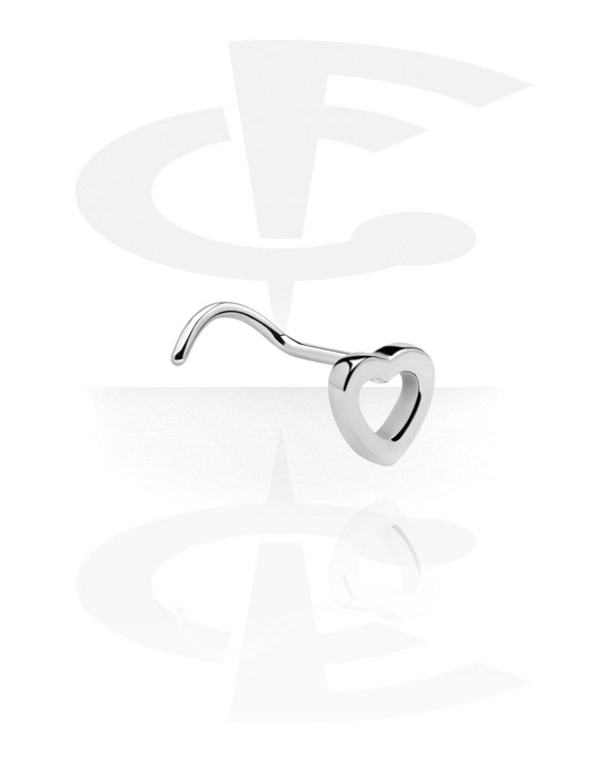 Piercings para o nariz, Stud curvado de nariz (aço cirúrgico, prata, acabamento brilhante) com acessório coração, Aço cirúrgico 316L