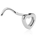 Nosovky a krúžky do nosa, Zahnutá nosovka (chirurgická oceľ, strieborná, lesklý povrch) s ozdoba srdce, Chirurgická oceľ 316L