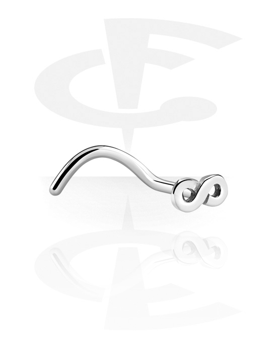 Nosovky a krúžky do nosa, Zahnutá nosovka (chirurgická oceľ, strieborná, lesklý povrch) s symbolom nekonečno, Chirurgická oceľ 316L