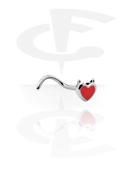 Nose Jewelry & Septums, Curved nose stud (surgical steel, silver, shiny finish) with heart attachment, Surgical Steel 316L