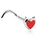 Nosovky a krúžky do nosa, Zahnutá nosovka (chirurgická oceľ, strieborná, lesklý povrch) s ozdoba srdce, Chirurgická oceľ 316L