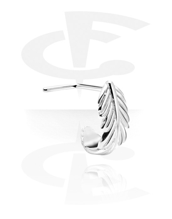 Nose Jewellery & Septums, L-shaped nose stud (surgical steel, silver, shiny finish) with feather attachment, Surgical Steel 316L