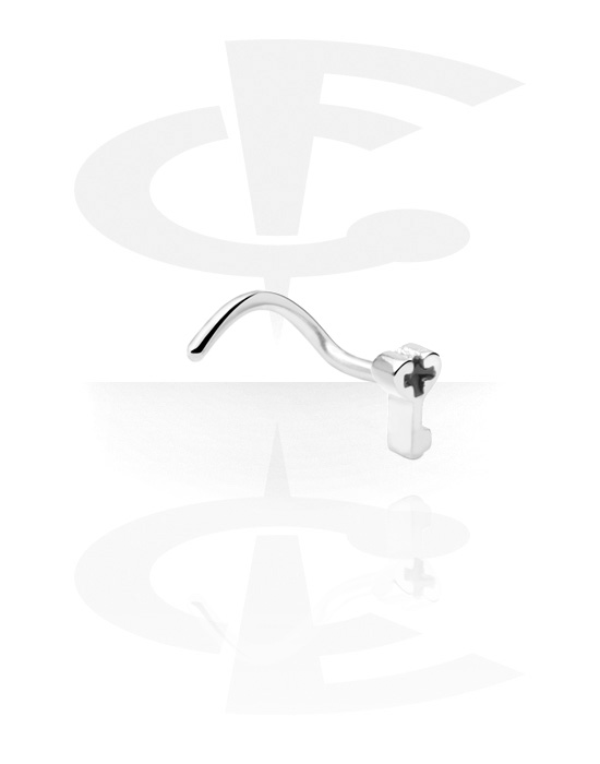 Nose Jewellery & Septums, Curved nose stud (surgical steel, silver, shiny finish) with key attachment, Surgical Steel 316L