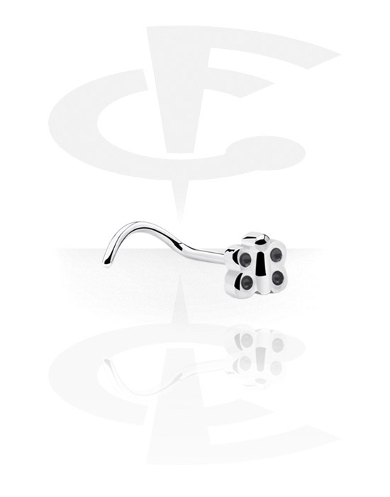 Nose Jewelry & Septums, Curved nose stud (surgical steel, silver, shiny finish) with butterfly design, Surgical Steel 316L