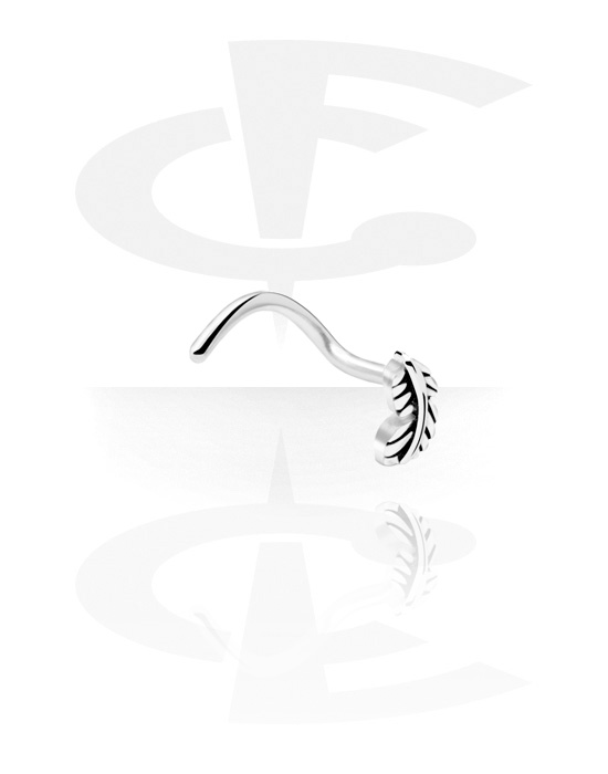 Nosovky a kroužky do nosu, Zahnutá nosovka (chirurgická ocel, stříbrná, lesklý povrch) s koncovkou pírko, Chirurgická ocel 316L