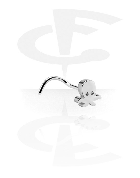 Nose Jewelry & Septums, Curved nose stud (surgical steel, silver, shiny finish) with octopus design, Surgical Steel 316L
