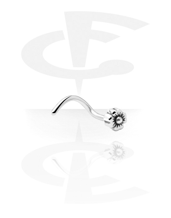 Nose Jewellery & Septums, Curved nose stud (surgical steel, silver, shiny finish) with flower attachment, Surgical Steel 316L