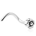 Nosovky a krúžky do nosa, Zahnutá nosovka (chirurgická oceľ, strieborná, lesklý povrch) s ozdoba kvetina, Chirurgická oceľ 316L