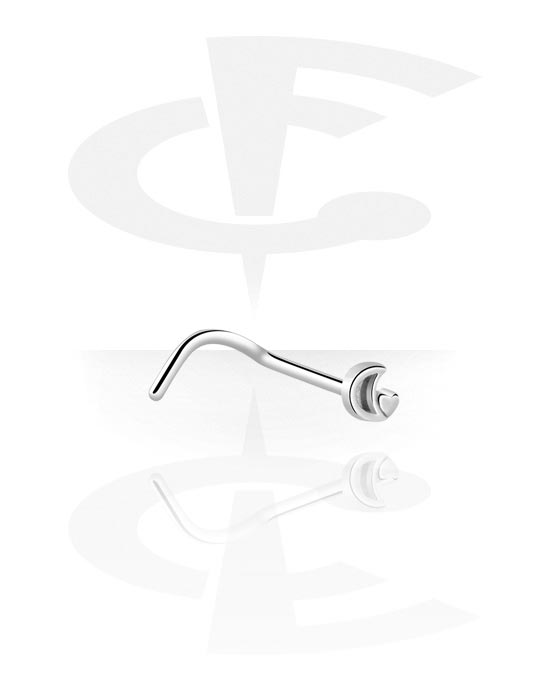 Neuspiercings & Septums, Gebogen neusknopje (chirurgisch staal, zilver, glanzende afwerking) met maanaccessoire, Chirurgisch staal 316L