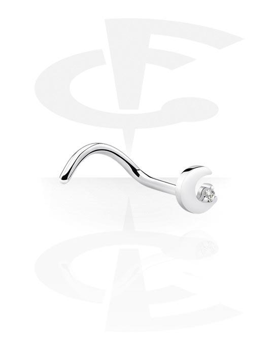 Nose Jewelry & Septums, Curved nose stud (surgical steel, silver, shiny finish) with moon design, Surgical Steel 316L