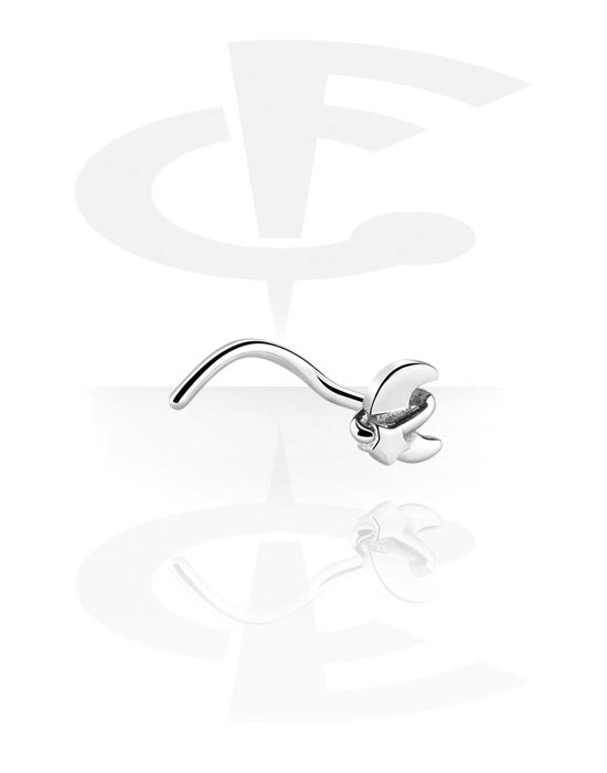 Piercing al naso & Septums, Chiodino curvo (acciaio chirurgico, argento, finitura lucida) con design luna, Acciaio chirurgico 316L