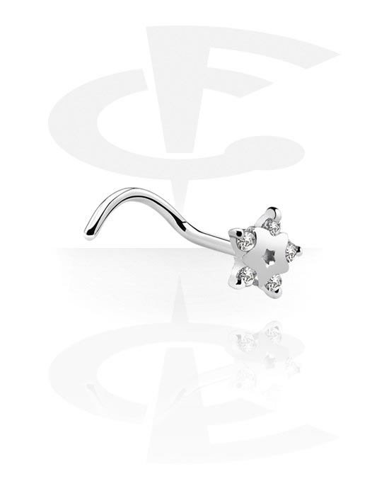 Nose Jewellery & Septums, Curved nose stud (surgical steel, silver, shiny finish) with star design, Surgical Steel 316L