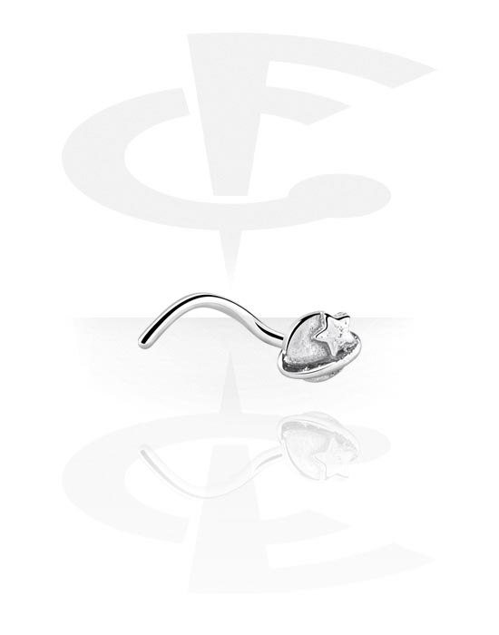 Nose Jewelry & Septums, Curved nose stud (surgical steel, silver, shiny finish) with moon design, Surgical Steel 316L