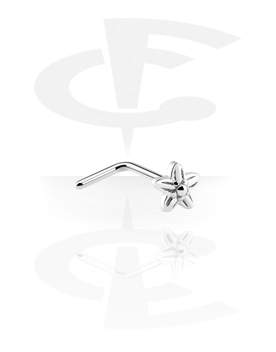 Nose Jewellery & Septums, L-shaped nose stud (surgical steel, silver, shiny finish) with flower attachment, Surgical Steel 316L