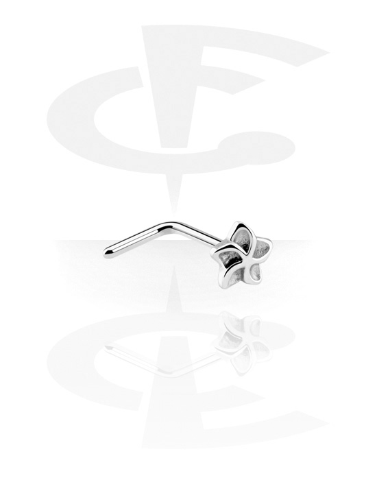 Nesestaver og -ringer, L-formet nesedobb (kirurgisk stål, sølv, skinnende finish) med blomsterfeste, Kirurgisk stål 316L