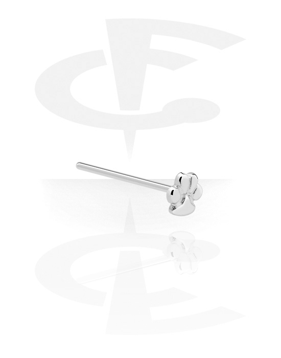 Nose Jewellery & Septums, Straight nose stud (surgical steel, silver, shiny finish) with paw attachment, Surgical Steel 316L