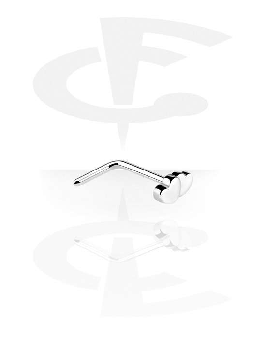 Nesestaver og -ringer, L-formet nesedobb (kirurgisk stål, sølv, skinnende finish) med hjertefeste, Kirurgisk stål 316L