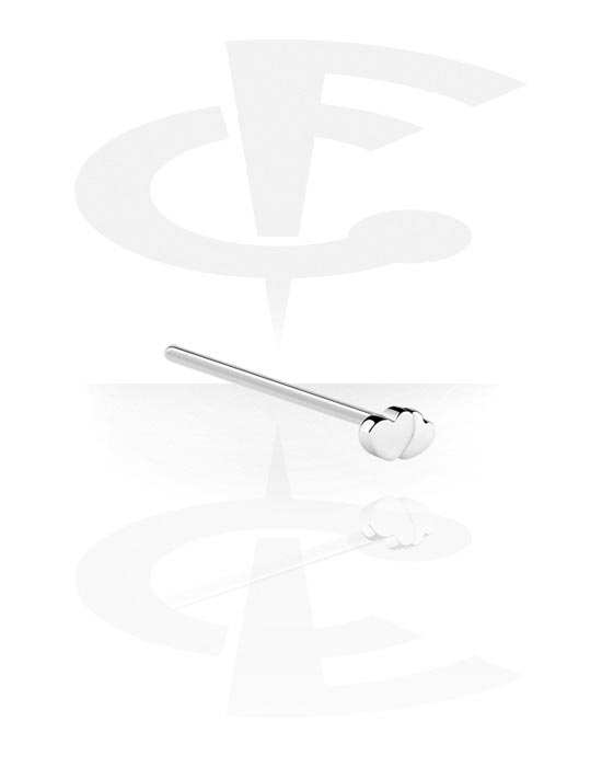 Piercing al naso & Septums, Chiodino dritto da naso (acciaio chirurgico, argento, finitura lucida) con accessorio a cuore, Acciaio chirurgico 316L