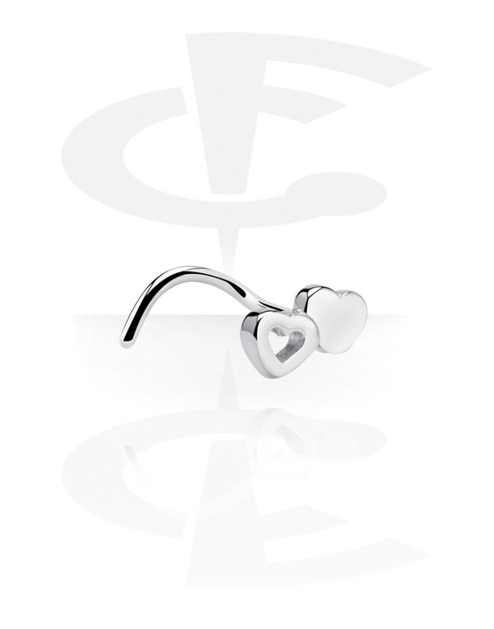 Nose Jewellery & Septums, Curved nose stud (surgical steel, silver, shiny finish) with heart attachment, Surgical Steel 316L