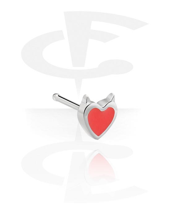 Piercings nariz & septums, Nose stud recto (acero quirúrgico, plateado, acabado brillante) con accesorio corazón, Acero quirúrgico 316L