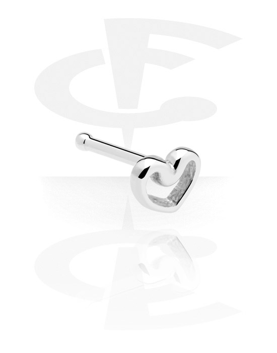 Nose Jewelry & Septums, Straight nose stud (surgical steel, silver, shiny finish) with heart attachment, Surgical Steel 316L