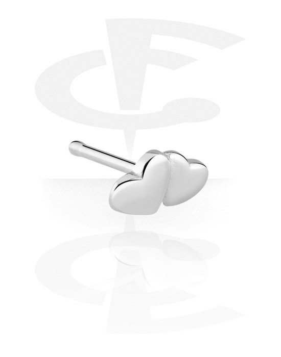 Nosovky a kroužky do nosu, Rovná nosovka (chirurgická ocel, stříbrná, lesklý povrch) s designem srdce, Chirurgická ocel 316L