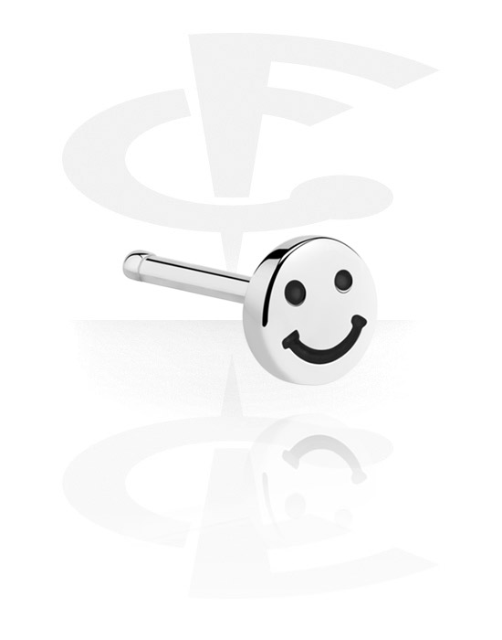 Nose Jewelry & Septums, Straight nose stud (surgical steel, silver, shiny finish) with smiley design, Surgical Steel 316L