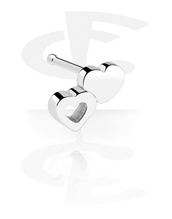 Næsesmykker og septums, Lige næsestud (kirurgisk stål, sølv, blank finish) med hjertefront, Kirurgisk stål 316L