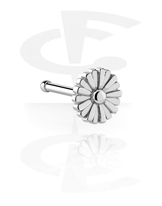 Straight nose stud (surgical steel, silver, shiny finish) with flower