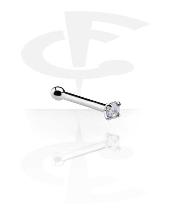 Nose Jewellery & Septums, Straight nose stud (surgical steel, silver, shiny finish) with crystal stone, Surgical Steel 316L