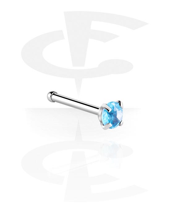 Nose Jewellery & Septums, Straight nose stud (surgical steel, silver, shiny finish) with crystal stone, Surgical Steel 316L