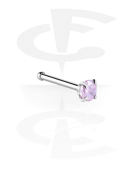 Nose Jewelry & Septums, Straight nose stud (surgical steel, silver, shiny finish) with crystal stone, Surgical Steel 316L